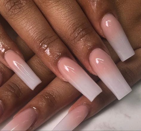 Pink And White Ombre Nails Tapered Square, Ombre Medium Nails, Tapper Square Acrylic Nails Medium, Long Ombré Nails, Clear Ombre Nails, Square Ombre Acrylic Nails, Gradiant Nails, Ombré Acrylic Nails, Ombre Nails Coffin