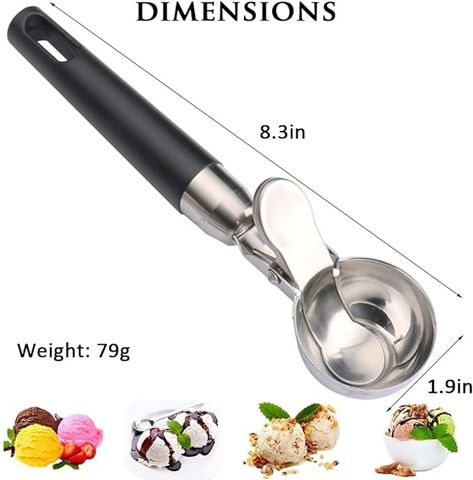 Ice Cream Scoop - Solid Stainless Steel Cookie Fruit Dessert Scoop with Easy Trigger, Professional Heavy Duty Sturdy Kitchen Tool, for Cookie Dough Baking (Black) : Amazon.ca: Home Cookie Dough Yogurt, Ice Cream Ball, Ice Cream Scooper, Fruit Cream, Melon Baller, Ice Cream Scoops, Frosé, Diy Treats, Ice Ball