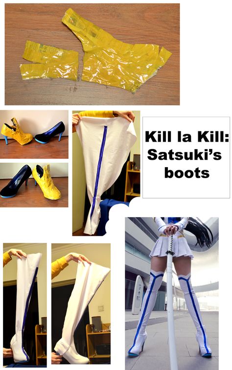 Cosplay Boots Tutorial, Cosplay Thigh High Boots Diy, How To Make Boots For Costume, Diy Cosplay Shoes, Cosplay Boots Diy, Cosplay Boot Covers, Boot Covers Diy, Diy Cosplay Ideas, Kiryuin Satsuki