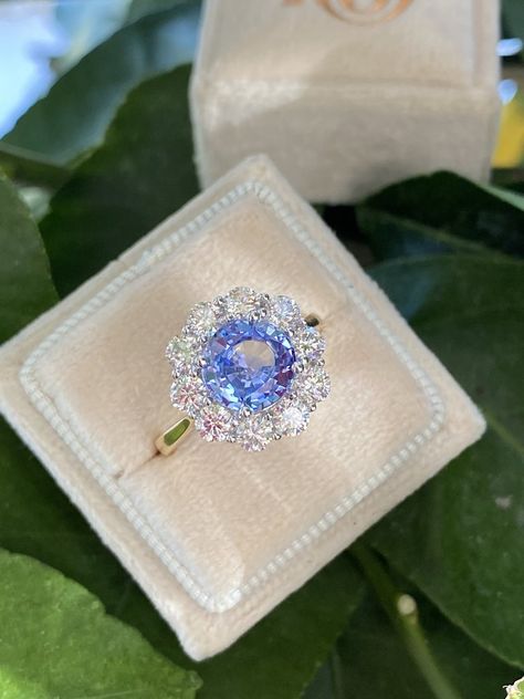 Diamond With Sapphire Halo, Ceylon Blue Sapphire Ring, Cornflower Blue Engagement Ring, Cornflower Blue Sapphire Engagement Ring, Cornflower Sapphire Ring, Cornflower Blue Sapphire Ring, Antique Halo Engagement Rings, Blue Sapphire Engagement Ring Halo, Cornflower Sapphire