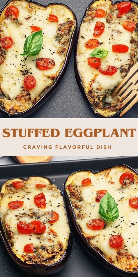 Delicious and Easy Stuffed Eggplant Recipe: A Quick, Flavorful, and Nutritious Meal Ingredients: 1 large eggplant 1 onion 1 clove of garlic 1 bell pepper 100 grams of cheese (your choice: mozzarella, cheddar, or a plant-based alternative) 100 grams of mushrooms 4-6 cherry tomatoes A handful of olives (optional) #Eggplant #DelicousDish Stuffed Eggplant Recipes, Cheddar Recipes, Eggplant Recipes Easy, Mushroom Dish, 15 Minute Meals, Onion Recipes, Eggplant Recipes, Air Fryer Recipes Healthy, Quick Recipes