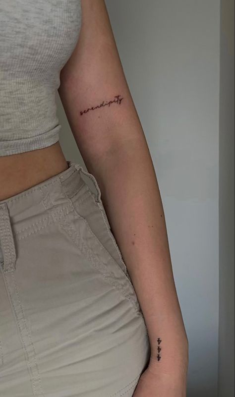 Teeny Tattoos, Platinový Blond, Forearm Word Tattoo, Serendipity Tattoo, 444 Tattoo, Couple Tattoos Unique, Self Love Tattoo, Small Pretty Tattoos, Cute Tiny Tattoos