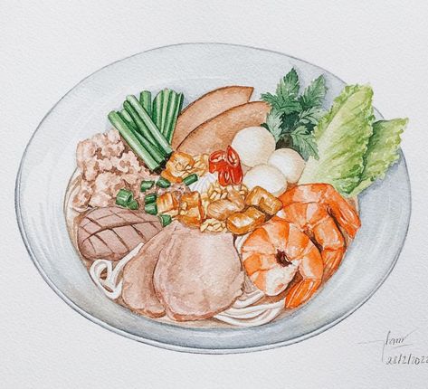 Vietnamese Food Illustration, Food Artwork, Vietnamese Food, Food Painting, Vietnamese Recipes, Food Drawing, Food Illustrations, Food Menu, Food Photo