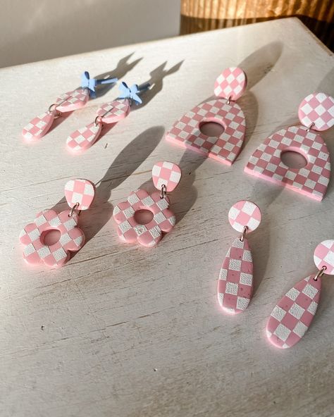 Catching the morning sunlight with these pink and white checkered clay earrings! ✨ Perfectly radiant and stylish for any day🌞💕 The retro collection is underway and I couldn’t be more excited. Stay tuned for more fun styles coming in our August drop! #supportsmallbusiness #earringgoals #elderemostyle #retro #retroaesthetic #millenialpink Pink And White Checkered, Millenial Pink, Morning Sunlight, Retro Collection, Emo Fashion, Retro Aesthetic, Polymer Clay Jewelry, Clay Jewelry, Pink And White