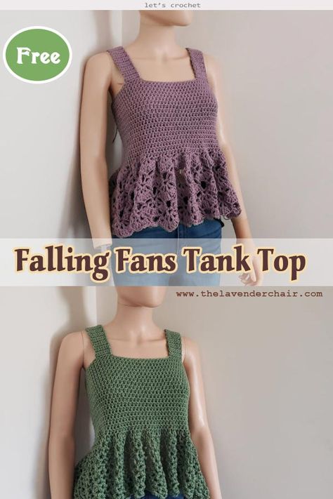 Falling Fans Tank Top Crochet Free Pattern Black Tube Top Outfit, Crochet Tank Top Free, Crocheted Tops, Diy Crochet Top, Crochet Halter Top Pattern, Crochet Sweater Free, Crochet Bra, Crochet Ladies Tops, Crochet Tops Free Patterns