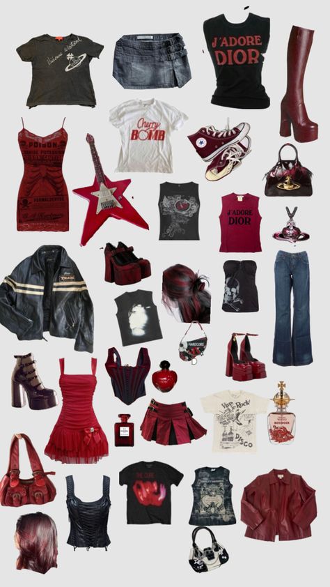 Rockstar’s gf #aestehthic #rock #rockstargf #red #y2k Rock Aesthetic Outfits, Rockstar Aesthetic Outfits, Girlfriend Clothes, Red Y2k, Rock Star Outfit, Rockstar Gf, Rockstar Aesthetic, Y2k Outfit Ideas, Alt Outfits