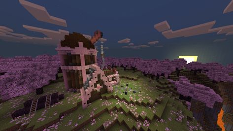 Minecraft Cherry blossom house observatory tower bedrock Minecraft Observatory Ideas, Minecraft Observatory Tower, House Observatory, Minecraft Observatory, Observatory Tower, Minecraft Cherry Blossom House, Minecraft Space, Cherry Blossom House, Minecraft Cherry Blossom