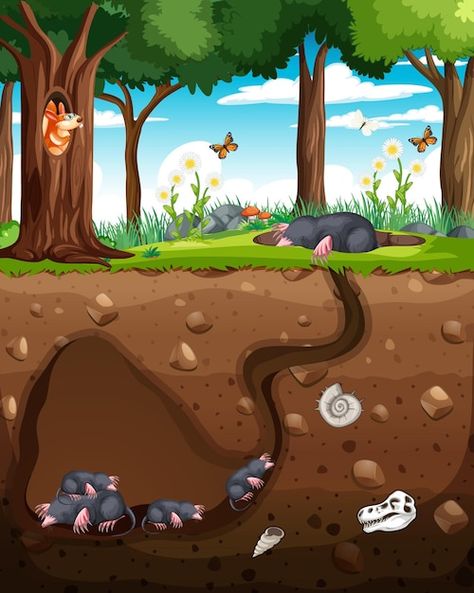 Animal Burrow, Underground Animals, Mole Idea, Mole Tunnels, Animal Facts For Kids, Under Ground, Animal Worksheets, House Clipart, Facts For Kids