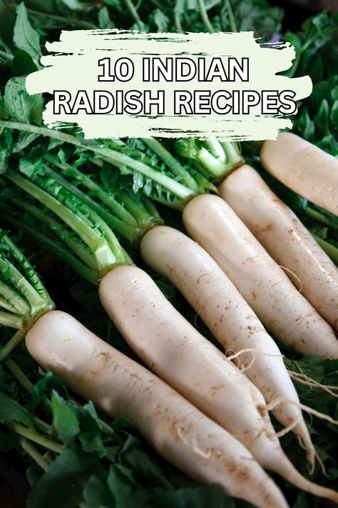 Check out how versatile radishes are with these 10 Indian radish recipes for pickles, salads, and stews that show how they can be used in many different ways | pipingpotcurry.com Radish Dinner Recipes, How To Store Radishes Long Term, Radish Recipes Indian, Indian Okra Recipes, Indian Okra, Crunchy Salads, Crispy Okra, White Radish, Spicy Pickles