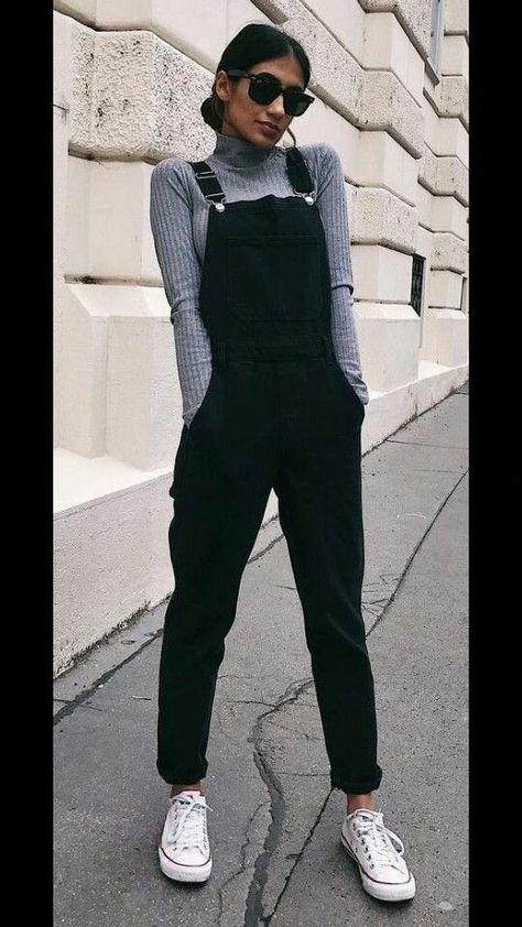 f39ae9ff3a81f499230c4126e01f421bdesc51567631ri Black Denim Dungarees Outfits, Black Overalls Outfit Fall, Fall Jumpsuit Outfit, Overalls Outfit Fall, Overalls Outfit Aesthetic, Black Overalls Outfit, Black Denim Dungarees, Dungarees Outfits, Jumpsuit Outfit Casual