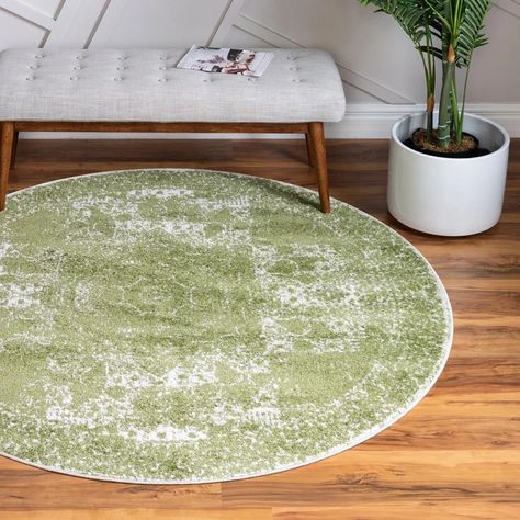 Round Rug Living Room, Shed Colours, Green Area Rug, Chic Living, Meditation Space, Green Area Rugs, Geometric Area Rug, White Rug, White Area Rug