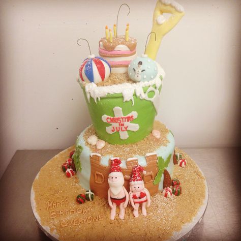 Christmas In July Cake, July Birthday Cake, Birthday Cake Design, July Birthday, Cake Designs Birthday, July Party, Christmas In July, Christmas Cake, Party Cakes