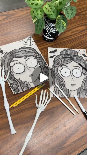 Stephanie Osmundson & Loreal Hemenway on Instagram: "💀TIM BURTON INSPIRED SELF PORTRAITS 💀

The kids and families at our school have loved these seasonal, spooky portraits and they have made the best Fall keepsake!! Art has never been so eerily fun and beautiful! 👻💜🕷️

Beyond grateful for the awesome lesson and references from @artprojectsforkids 🤗 This was such a fun art rotation for all of our students!!

COMMENT “burton” FOR THE LINK TO THIS LESSON by @artprojectsforkids 🔗💜

#artproject #timburton #timburtonselfportraits #timburtonstyle #timburtonart #artprojectsforkids #artclass #artteacher #halloweenproject #halloweenart #spookyselfportrait #selfportrait" Tim Burton Characters, Family Literacy, Elementary School Art, Beyond Grateful, Tim Burton Style, Tim Burton Art, Stem Crafts, Self Portraits, School Time