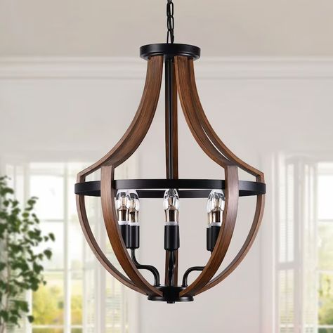 Aiwen 6-Light Black Rustic Globe Hanging Pendant Light in the Pendant Lighting department at Lowes.com Farmhouse Dining Room Light, Entry Office, Dining Room Farmhouse, Chandelier Store, Farmhouse Entry, Kitchen Island Dining Room, Island Dining Room, Wooden Shades, Kitchen Island Dining