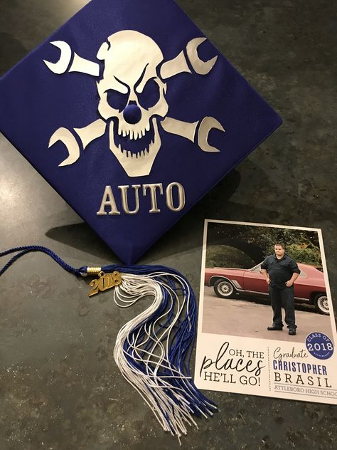 Mechanic Graduation Cap Ideas, Graduation Cap Ideas, Auto Mechanic, Mom In Heaven, High School Graduation Cap, Class Of 2018, Cap Decoration, Cap Ideas, Cap Decorations