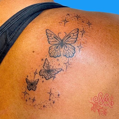 Butterfly Tattoo Dark Skin, Butterfly Tattoo On Dark Skin, Sparkle Stars, Book Tattoo, Compass Tattoo, Dreamcatcher Tattoo, Butterfly Tattoo, Tattoo On, Jesus Fish Tattoo