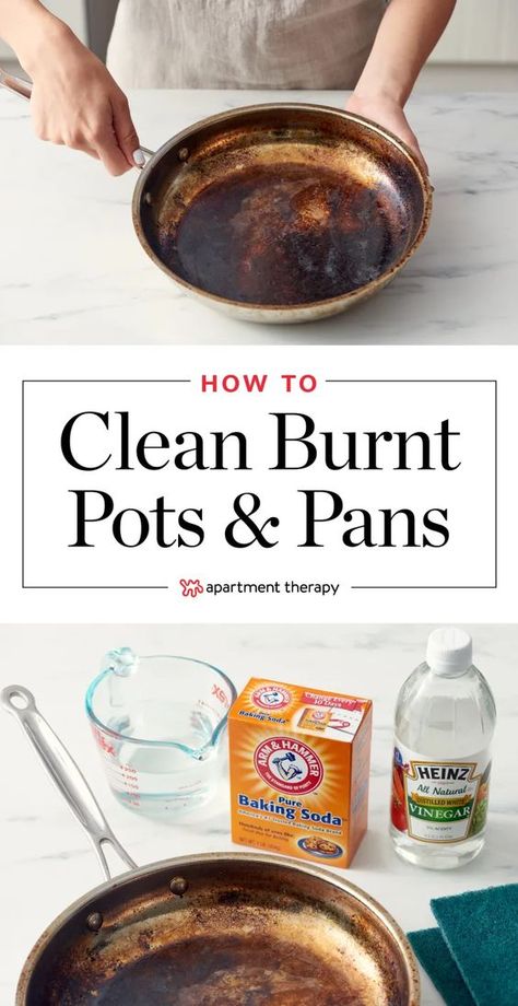 How to Clean a Burnt Pot or Pan - How Do You Clean Scorched Stainless Steel Pan? | Apartment Therapy Clean Stainless Steel Pans, Cleaning Burnt Pans, Clean Burnt Pots, How To Clean Burners, Cleaning Pans, Stainless Steel Pan, Clean Baking, Baking Soda Cleaning, Burnt Food