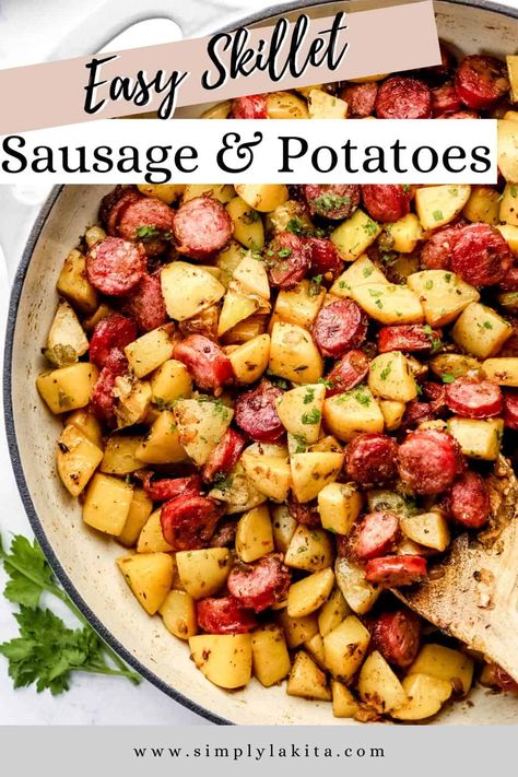 Horseshoe Sausage Recipes, Sausage Peppers Onions And Potatoes, Smoked Sausage And Potato Recipe, Sausage And Potatoes Skillet, Potatoes And Sausage, Mac And Cheese Recipe Soul Food, Appetizer Dinner, Sausage And Potatoes, One Pan Meal