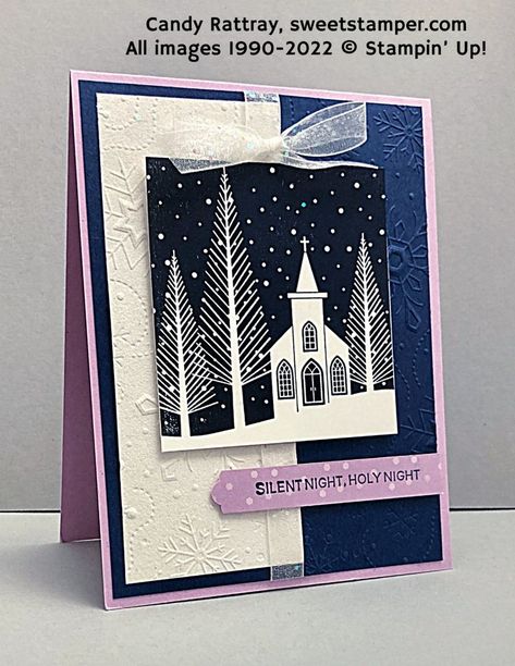 Silent Night Christmas Card, Silent Night Holy Night, Handmade Christmas Card, Beautiful Christmas Cards, Homemade Christmas Cards, Stampin Up Christmas Cards, Stampin Up Christmas, Christmas Stamps, Christmas Cards To Make