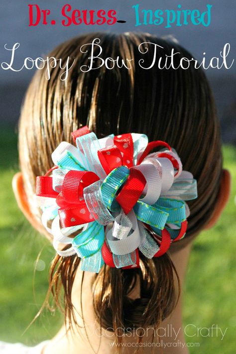 Dr. Seuss Inspired Loopy Bow Tutorial Loopy Bow Tutorial, Fabric Bow Tutorial, 30 Minute Crafts, Hair Bow Instructions, Loopy Bow, Thing 1 And Thing 2, Girls Hair Bows Diy, Homemade Bows, Hair Bows Diy