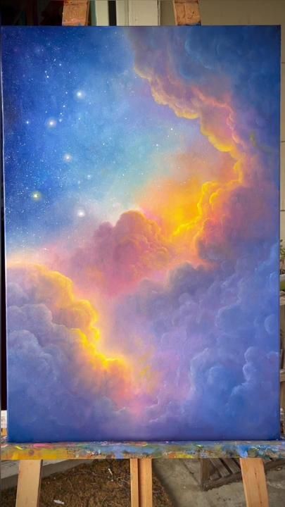 Haley Greco on TikTok Constellation Painting, Cloud Painting, That Feeling, Painting Videos, Dreamy Art, Process Art, Painting Process, Hallows Eve, Love Painting