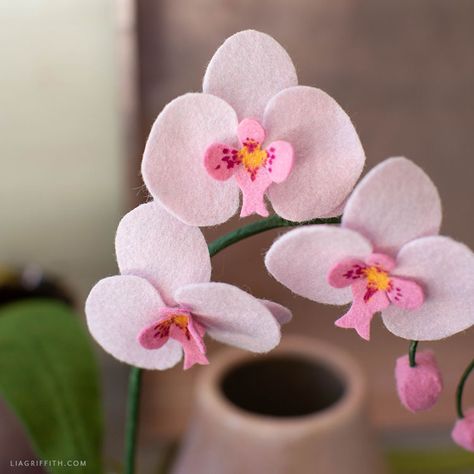 Learn How to Craft Your Own Felt Orchid Plant - Lia Griffith Felt Orchid, Lia Griffith Felt, Felt Flowers Diy, Butterfly Mobile, Orchid Plant, Felt Roses, Pink Felt, Leaf Template, Heart Template