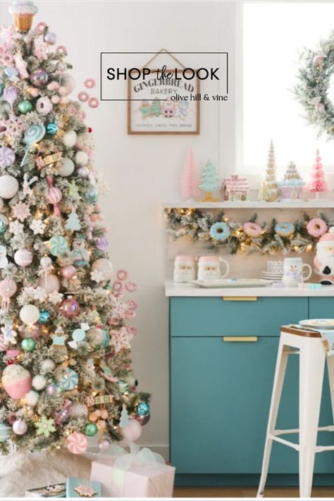 Bakery Christmas Tree, Gingerbread Bakery, Gingerbread Christmas Tree, Bakery Sign, Candy Christmas Tree, Christmas Color Palette, Bottle Trees, Fairy Tea Parties, Pastel Color Palette