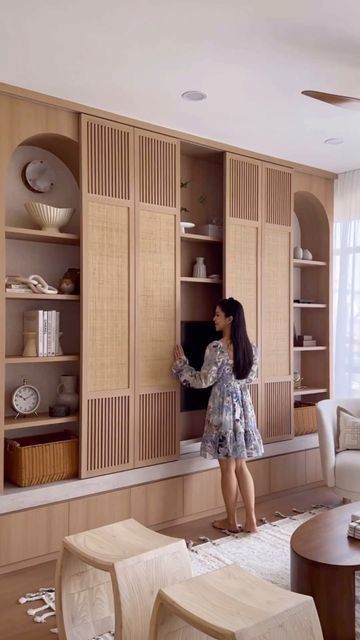 Hidden Tv, Tv Cabinet Design, Tv Room Design, Muebles Living, Tv Wall Unit, غرفة ملابس, Home Design Living Room, Home Room Design, Apartment Interior