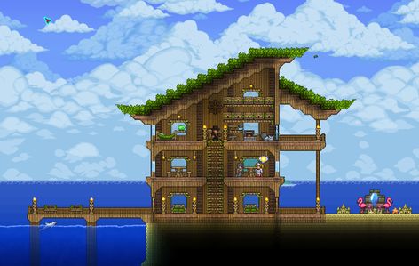 Terraria Beach House, Terraria House Ideas, Terraria House Design, Terraria House, House Png, Ocean House, House Beach, Terraria, Class Design