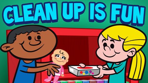 "Clean Up is Fun" FREE music video and lyrics. This is a popular cleaning song for children.  As children sing along to this lively tune, it turns a chore into a fun activity! Transitional songs play a vital role in the classroom and at home.  By simply sharing a song that invites children to participate, it will add a positive new dimension to that task. Clean Up Song, Kindergarten Songs, Classroom Songs, Classroom Videos, Sing Along Songs, Learning Stations, First Day Of School Activities, Preschool Songs, Fun Songs