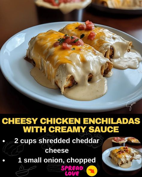 Cheesy Chicken Enchiladas with Creamy Sauce Cheesey Chicken, Chicken Cheese Enchiladas, Beef Tips And Noodles, Creamy Enchilada, Baked Meatloaf, Cheesy Enchiladas, Mexican Casserole Recipe, Cheesy Chicken Enchiladas, Creamy Chicken Enchiladas