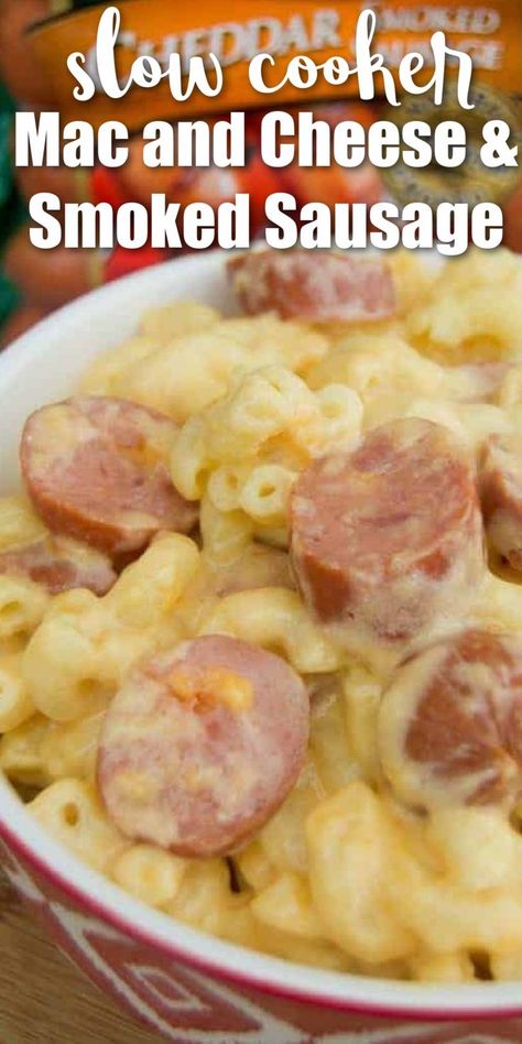 Looking for an easy dinner that your entire family is going to love? You have to try this Slow Cooker Mac and Cheese with Cheddar Smoked Sausage! Sausage Mac And Cheese Recipe, Daycare Recipes, Cooking Sausage, Slow Cooker Mac And Cheese, Sausage Slow Cooker, Crockpot Mac N Cheese Recipe, Crock Pot Mac, Sausage Crockpot, Crockpot Mac And Cheese