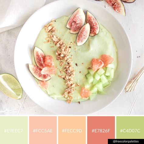 Breakfast | Fresh Fruit | Healthy Living | Spring |Color Palette Inspiration. | Digital Art Palette And Brand Color Palette. Healthy Color Palette Inspiration, Pistachio Color Pallet, Pistachio Colour Palette, Breakfast Color Palette, Healthy Colour Palette, Healthy Food Color Palette, Summer Pallete Color, Nana Artwork, Pistachio Palette