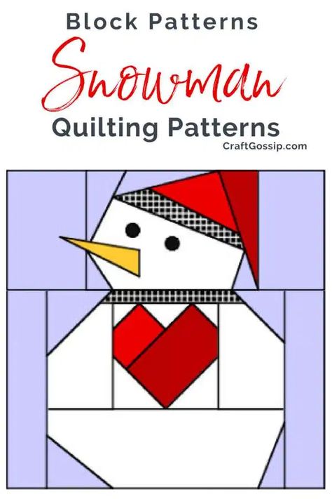 Free Quilting Block patterns: Snowman 1 and 2 – Quilting Christmas Quilting Projects, Christmas Quilt Blocks, Snowman Quilt, Block Quilts, Paper Pieced Quilt Patterns, Foundation Paper Piecing Patterns, Christmas Quilt Patterns, Mug Rug Patterns, Barn Quilt Designs