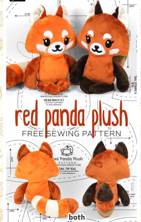 Diy Plushies Patterns Free, Free Plush Sewing Patterns, Sewing Patterns Plushies, Red Panda Plush, Choly Knight, Panda Plush, Sewing Templates, Owl Plush, Cute Sewing Projects