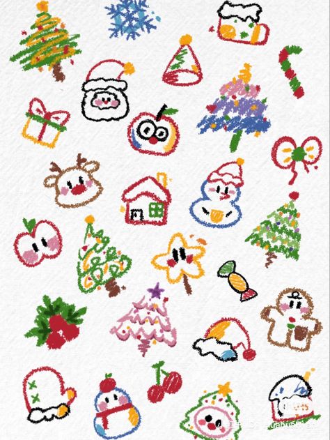 Christmas Doodles Cute, X Mas Cards Ideas, Christmas Doodles Aesthetic, Holiday Drawing Ideas, Cute Christmas Doodles, Simple Christmas Tree Drawing, Christmas Tree Doodle, Cute Christmas Stickers, Christmas Doodle