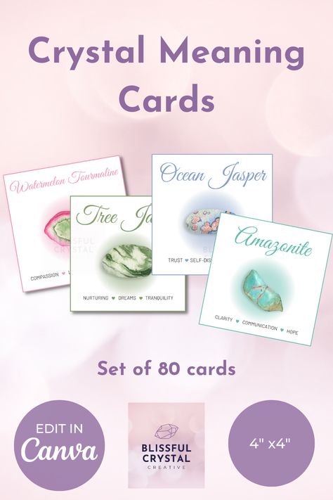 Crystal Meaning Cards – Set of 80 cards. Add to customer orders, give as a gift to family and friends or use as a reference for your own personal use. Digital files only, editable in Canva, change text and colours to suit your branding, add your logo and website details. Crystal Guide, Types Of Crystals, Crystal Meanings, Change Text, Color Crystal, Printable Cards, Crystal Items, Card Set, Etsy Australia