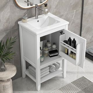 30"Bathroom Vanity with Single Sink, Combo Cabinet Undermount Sink, Bathroom Storage Cabinet with 2 Doors and a Drawer - Bed Bath & Beyond - 40507556 Bathroom Vanity With Sink, Vanity With Sink, Small Bathroom Vanities, Bathroom Vanity Base, Sink Top, Bathroom Vanity Cabinets, Bathroom Storage Cabinet, Tiny Bathroom, Bathroom Sink Vanity