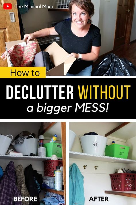 Decluttering ALWAYS makes a bigger mess! NOT anymore - a simple way to declutter your house WITHOUT making a mess! This works so well and is so easy!! #decluttering #declutteringtips #simplify #howtodeclutter #decluttermyhouse #simpleliving #minimalism Easy Decluttering, Minimal Mom, Organizing Accessories, Front Hall Closet, A Slob Comes Clean, Simply Organized, Front Closet, Simplified Living, Organizing Life