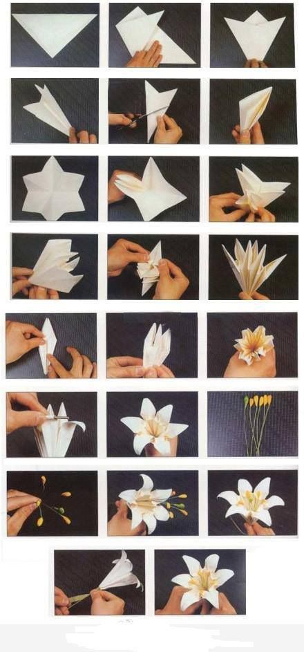 How to fold origami paper craft blooming lily flowers step by step DIY tutorial instructions, How to, how to make, step by step, picture tutorials, diy instructions, craft, do it yourself Diy Fleur, Make Paper Flowers, Tutorial Origami, Folding Origami, Instruções Origami, How To Make Paper Flowers, Kraf Diy, Diy Origami, Make Paper