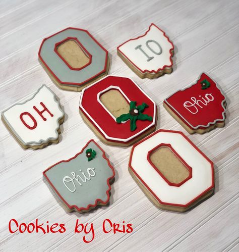 Ohio State University sugar cookies; grad party cookies, Block O, OH-IO, Buckeyes Grad Party Cookies, Ohio State Cake, Ohio State Wedding, Buckeye Cookies, Cookie Cake Designs, Football Cookies, Royal Iced Cookies, Cookies Theme, Party Cookies