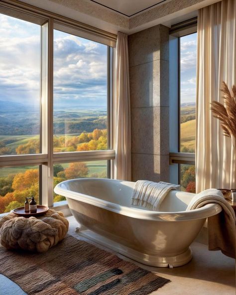 Nature-inspired bathroom, the feeling of freedom is truly amazing! This is a creative bathroom design that doesn’t conform to norms... If you like it, just go ahead and try it! 💯• Clean walls and floors, no unnecessary decorations, an open and bright view that exudes a sense of luxury! The independent bathtub with a fantastic ambiance allows you to unwind and heal your body and mind during a bath, and when you open the curtains, you get to see the whole world. 🫧 🔸• While bathrooms are typical... Nature Inspired Bathroom, Creative Bathroom Design, Clean Walls, Creative Bathroom, Freedom Is, Cleaning Walls, Body And Mind, Soaking Tub, Go Ahead