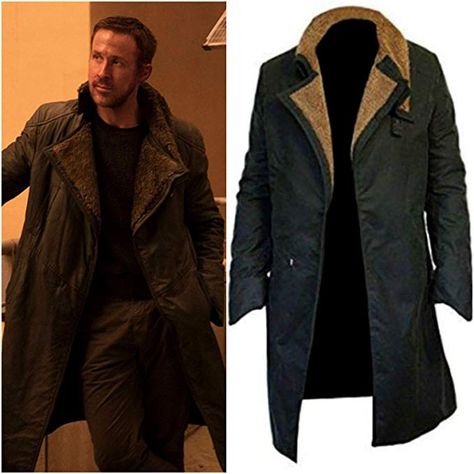 Blade Runner 2049 Officer K Rayan Gosling Lapel Fur Collar Trench Long Cotton Coat Black at Amazon Men’s Clothing store Blade Runner Coat, Officer K, Long Black Trench Coat, Long Cotton Coat, Fur Trench Coat, Overcoat Men, Blade Runner 2049, Motorcycle Jackets, Mens Parka