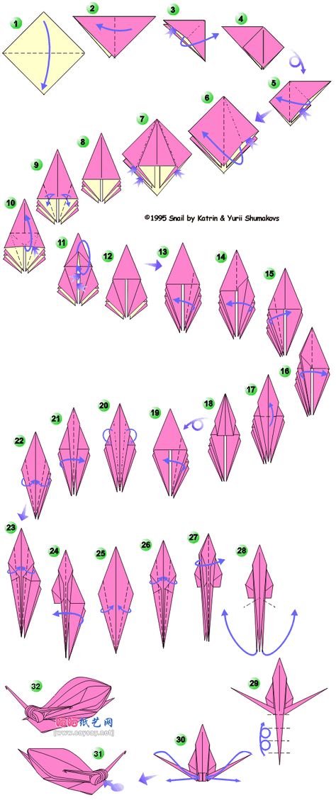 origami-snail-6.gif (597×1422) Origami Guide, Origami Insects, Folded Paper Flowers, Origami Shapes, Origami Diagrams, Origami Fish, Origami Patterns, Origami Bird, Origami Paper Art