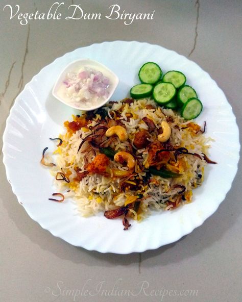 Vegetable Dum Biryani Dum Biryani, Indian Rice, Easy Indian Recipes, Rice Varieties, Master List, Party Dishes, How To Cook Rice, Red Chili Powder, Sliced Tomato