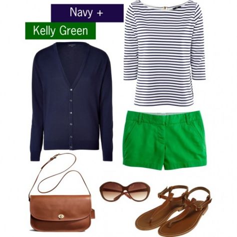 Love these kelly green shorts - they would go well with some navy tops I already own! <3 ANH Emerald Green Shorts Outfit, Kelly Green Shorts Outfit, Preppy Colors, Green Shorts Outfit, Longer Shorts, White Bootcut Jeans, Colorful Shorts, Striped Shirts, Cardigan Green