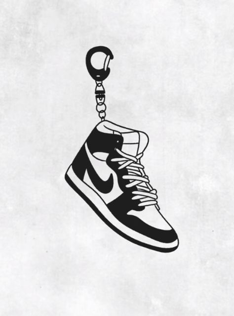 Nike Tattoo Design, Nike Dunk Tattoo, Jordan Shoe Tattoo, Nike Tattoo Ideas, Shoes Tattoo Design, Shoe Tattoo Ideas, Nike Doodle, Sneaker Tattoo, Keychain Tattoo