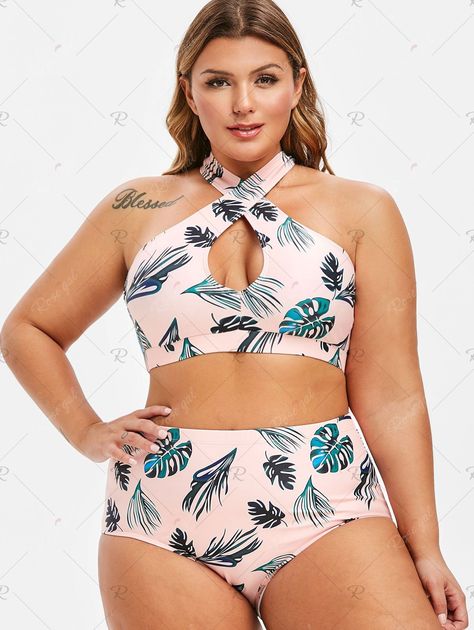 Keyhole Leaves Print Criss Cross Plus Size Bikini Swimsuit , #Affiliate, #Print, #Criss, #Keyhole, #Leaves, #Bikini #affiliate Free Bra, Pink Swimwear, Green Swimsuit, Bra Style, Pink Swimsuit, Cute Swimsuits, Swimsuits High Waisted, Plus Size Swimsuits, Looks Chic