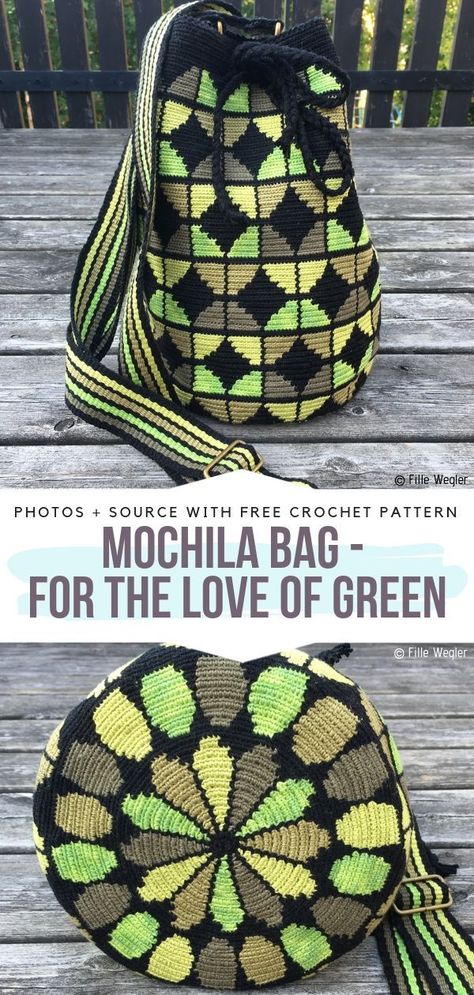 Mochila Bag - For the love of Green Free Crochet Pattern #crochetbag Free Wayuu Mochila Bag Patterns, Crochet Wayuu Mochila Bag Pattern Free, Crochet Mochila Bag Pattern, Mochila Crochet Pattern, Crochet Tapestry Bag Pattern Free, Tapestry Bag Pattern Free, Mochilla Bag Pattern Free, Mochila Bag Pattern Free, Wayuu Bags Pattern Free