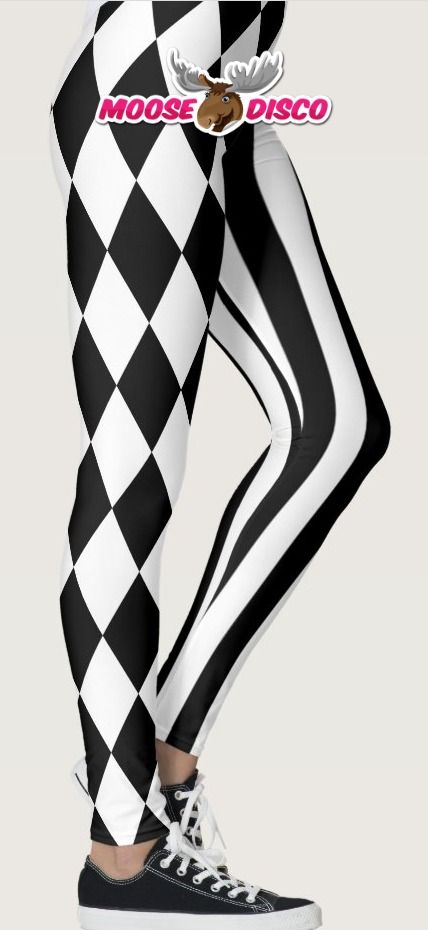 Ideal for Halloween, Black and white diamond print with one striped leg. Gothic jester harlequin leggings. #zazzlemade Gothic Jester, Halloween Black And White, Diamond Tights, Gothic Leggings, Halloween Black, Diamond Print, White Diamond, Split, Tights